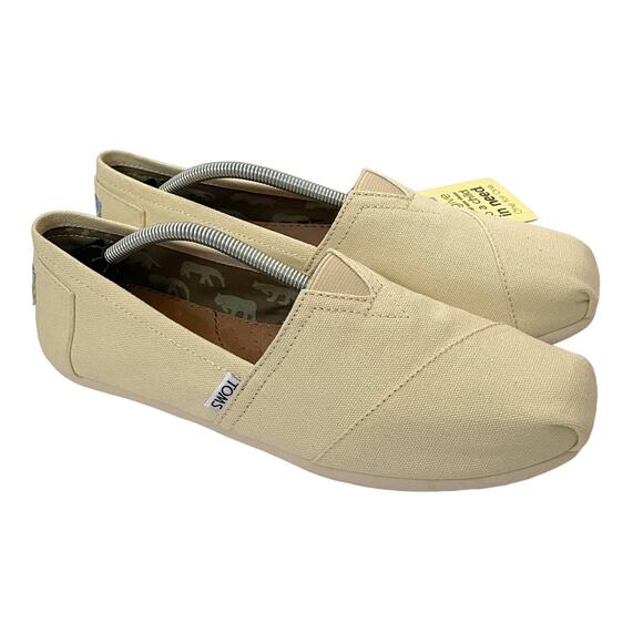 TOMS Canvas Slip On Flats Natural Beige Tan Cream Size 9.5 NEW - Picture 3 of 9